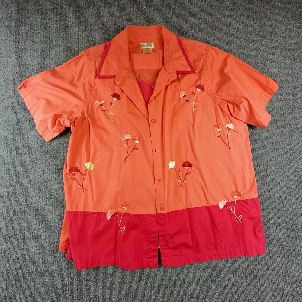 Bobbie Brooks Blouse Womens 22W 24W Orange Embroidered Floral Twinset Tunic Top